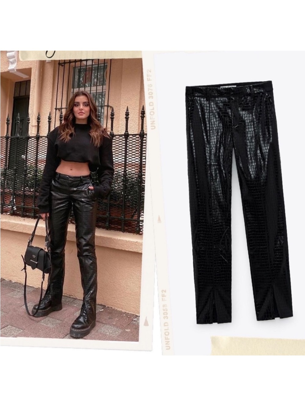 ZARA CROCO ANIMAL EFFECT FAUX LEATHER TROUSER